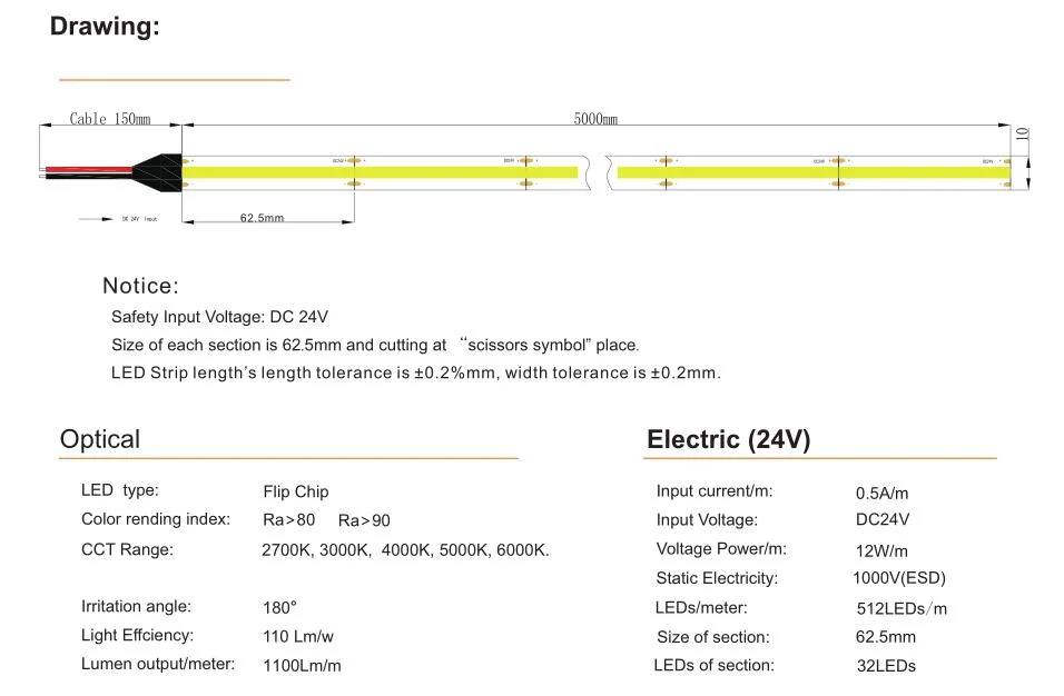 Waterproof Stepless Dimming Filming LED Light Csp COB Strip with Low Price